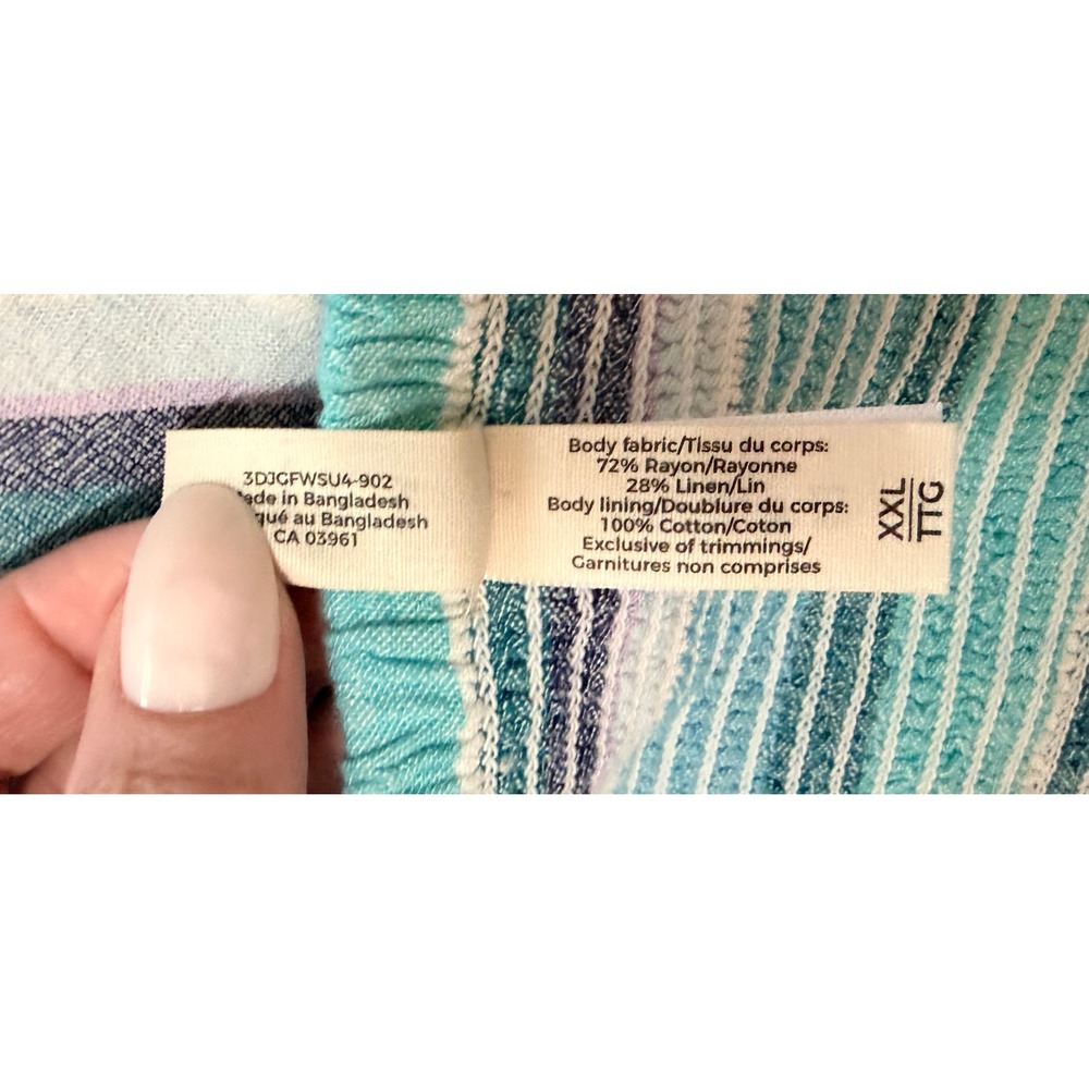 FarWest Striped Linen Blend Plus Size XXL Babydoll Mini Sun Dress Turquoise - Picture 8 of 8